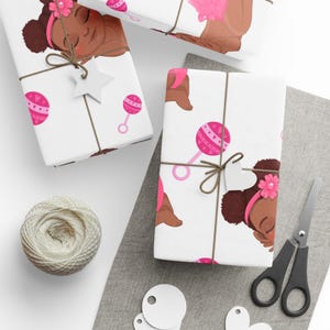 Baby Girl Gift Wrap, Joyful Brown Design, 90 gsm Art Paper image 3