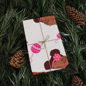 Baby Girl Gift Wrap, Joyful Brown Design, 90 gsm Art Paper image 4
