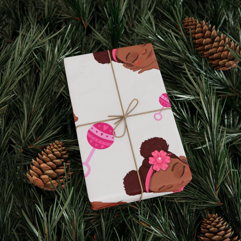 Baby Girl Gift Wrap, Joyful Brown Design, 90 gsm Art Paper image 4