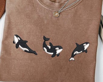 Orca Embroidery Design Trio, Cute Tiny Whale Embroidery File, Minimalist Ocean Animal PES Machine Design