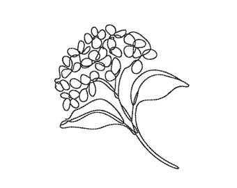 Hydrangea embroidery file - simple flower outline machine embroidery southern spring flower minimalist embroidery decor botanical line art