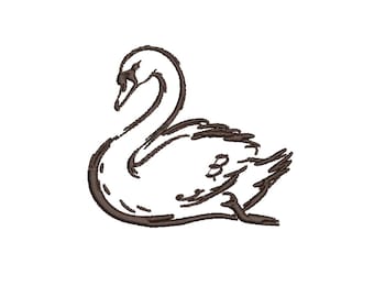 Swan embroidery file - hand drawn style embroidery design elegant swan peaceful bird stitch pattern trendy minimal cottagecore embroidery
