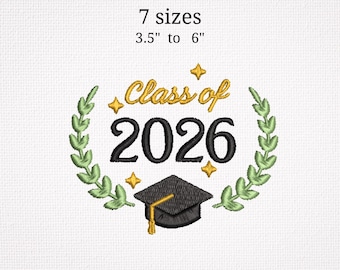 Class of 2026 Embroidery Design, Graduation Stole Embroidery File, Senior Crest Cap Stars, Graduation PES Machine Design