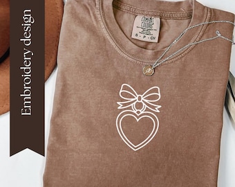 Bow heart locket monogram frame for Valentine - machine embroidery design file