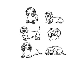 Long Haired Dachshund Embroidery Design Set, Wiener Dog Outline Embroidery File, Minimalist Doxie Line Art, Dog Lover PES Machine Embroidery