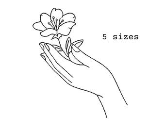 Floral hand embroidery - line art machine design file minimalist flower boho chic delicate stitch feminine soft garden lover grandmillenial