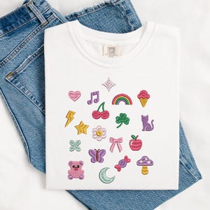 Kawaii Embroidery Design Bundle, Cute Mini Icon Embroidery Files, Y2K Pastel Doodle Set, Gummy Bow Star Heart Mushroom PES Machine image 13