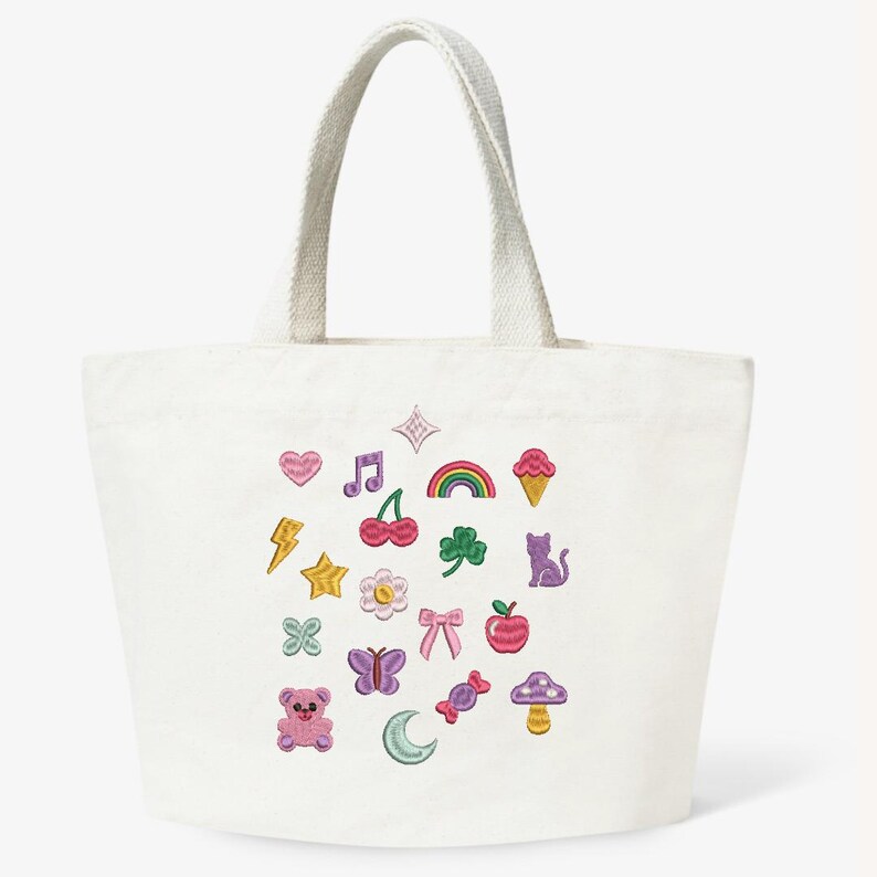 Kawaii Embroidery Design Bundle, Cute Mini Icon Embroidery Files, Y2K Pastel Doodle Set, Gummy Bow Star Heart Mushroom PES Machine image 7