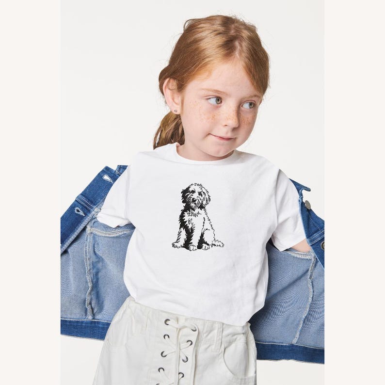 Gyllene klotter broderidesign - 5 storlekar pes fil kontur monokromatisk bedårande pudel labradoodle husdjur hundälskare handritad linjekonst bild 8