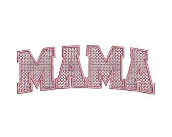 MAMA lace fill embroidery design - MAMA varsity letters mom sweatshirt lettering with lattice sashiko applique effect for mother's day gift