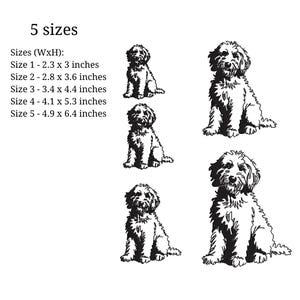 Gyllene klotter broderidesign - 5 storlekar pes fil kontur monokromatisk bedårande pudel labradoodle husdjur hundälskare handritad linjekonst bild 2