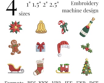 Christmas Embroidery Bundle, Mini Holiday Embroidery Designs, Stocking Santa Tree Ornament PES Files, 12 Designs 4 Sizes