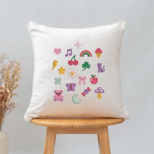 Kawaii Embroidery Design Bundle, Cute Mini Icon Embroidery Files, Y2K Pastel Doodle Set, Gummy Bow Star Heart Mushroom PES Machine image 4