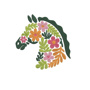 Floral abstract horse embroidery file - 5 sizes equestrian pattern pony horse riding embroidery  simple floral pattern horse silhouette