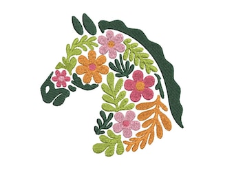Floral abstract horse embroidery file - 5 sizes equestrian pattern pony horse riding embroidery simple floral pattern horse silhouette