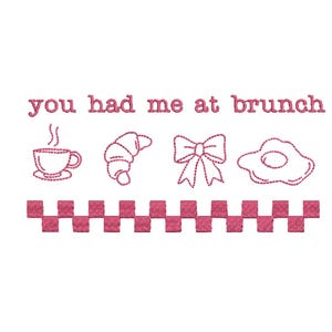 Brunch lover embroidery design file - checkered border typewriter font funny quote positive fun 7x3 inches