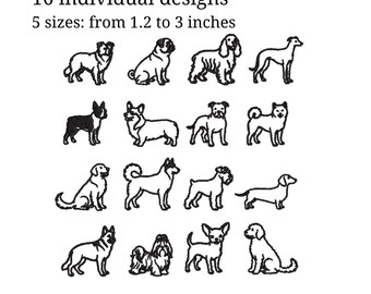 16 Mini Dog Breed Embroidery Designs | Simple Outline Dog Embroidery | Dachshund, Corgi, Doodle, Shiba & More | 1–3 Inch | Pet Lover stitch
