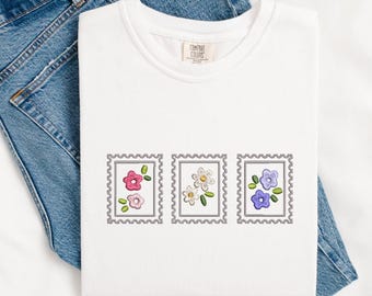 Floral stamps embroidery design file - 3 sizes botanical flower trendy minimalist pes dst file for 5x7 hoop sweatshirt t-shirt cap tote bag