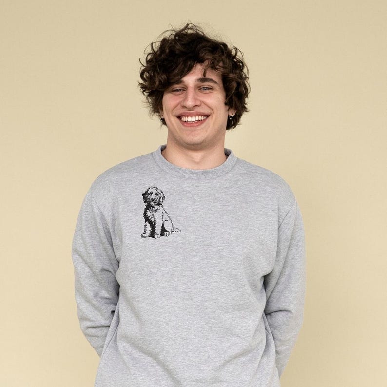 Gyllene klotter broderidesign - 5 storlekar pes fil kontur monokromatisk bedårande pudel labradoodle husdjur hundälskare handritad linjekonst bild 6