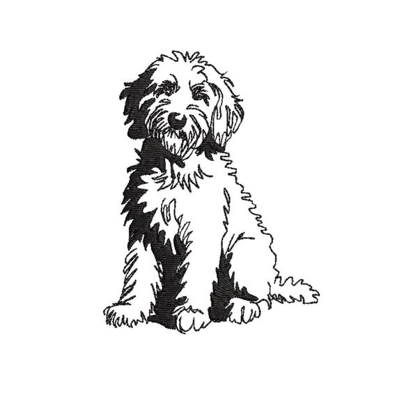 Golden doodle embroidery design - 5 sizes pes file outline monochromatic adorable poodle labradoodle pet dog lover hand drawn line art
