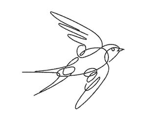 Abstract bird embroidery design - 4 sizes coastal line art swallow minimalist nordic simple outline bird lover spring animal nursery decor