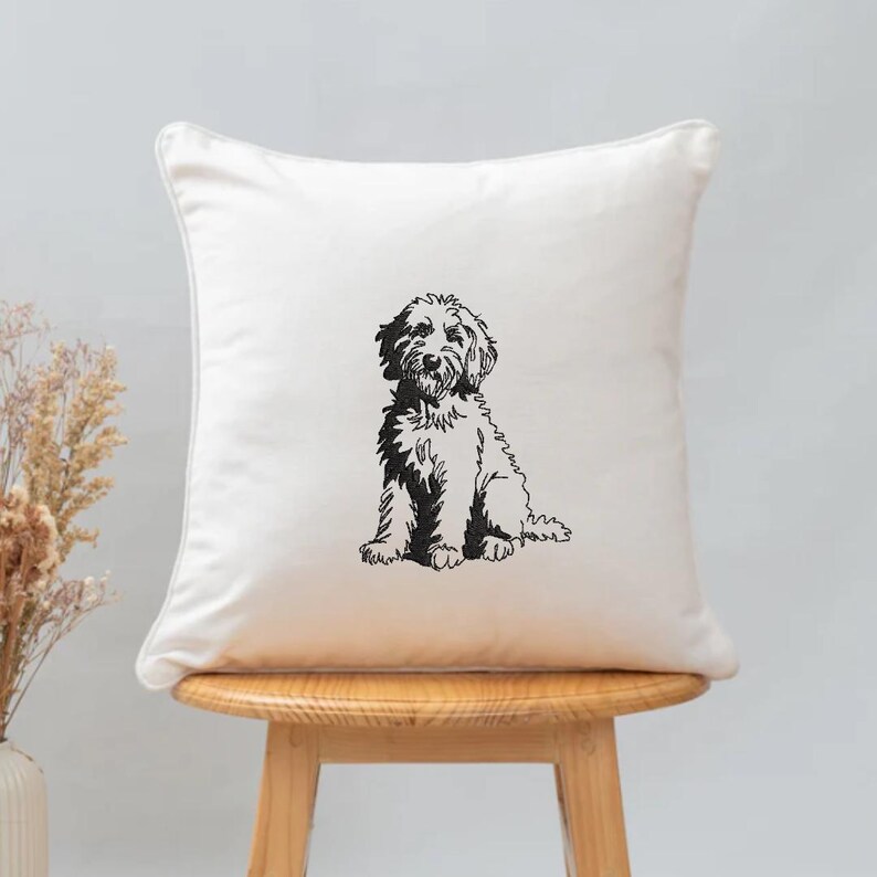 Gyllene klotter broderidesign - 5 storlekar pes fil kontur monokromatisk bedårande pudel labradoodle husdjur hundälskare handritad linjekonst bild 9