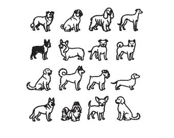 Mini Dog Embroidery Designs | 16 Dog Breed Outline Embroidery Files | Simple Dog Embroidery Bundle | 1 to 3 Inch Dog Designs | Pet Lover