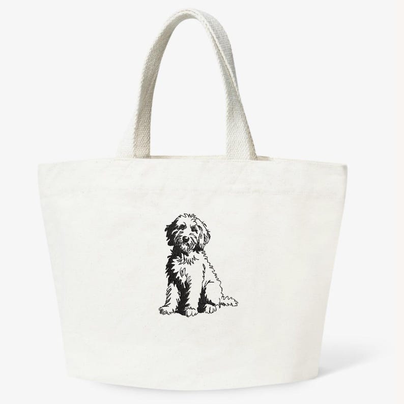 Gyllene klotter broderidesign - 5 storlekar pes fil kontur monokromatisk bedårande pudel labradoodle husdjur hundälskare handritad linjekonst bild 5