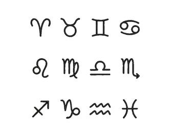 Astrological Signs Embroidery Designs | Zodiac Embroidery Bundle 12 Zodiac Signs Machine Embroidery Files | Astrology Sweatshirt Embroidery
