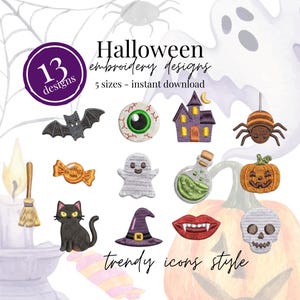 Halloween Embroidery Bundle, Cute Mini Halloween Embroidery Designs, Spooky bundle, Ghost Pumpkin Black Cat PES Files, spider witch potion