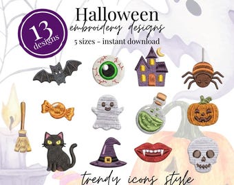 Halloween Embroidery Bundle, Cute Mini Halloween Embroidery Designs, Spooky bundle, Ghost Pumpkin Black Cat PES Files, spider witch potion