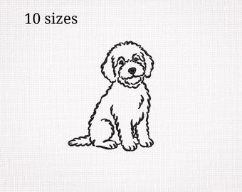 Goldendoodle borduurpatroon, schattig hondenomtrek borduurbestand, minimalistische doodle hond PES machineborduurwerk
