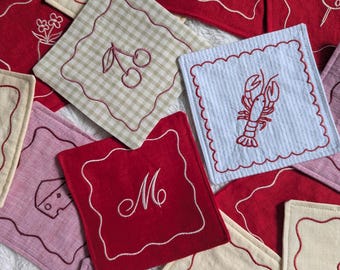 Custom embroidered napkins - reusable cotton linen cocktail napkins personalized gift hostess gift idea housewarming present wedding gift