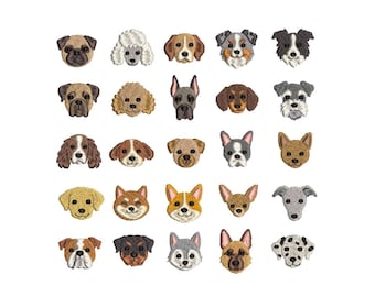 Dog Face Embroidery Designs | Dog Breeds Mini Embroidery Bundle | Custom dog Machine Embroidery Files | 1 Inch dog breed icons