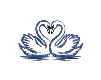 Swan Couple Embroidery Design, Swan Line Art Embroidery File, Minimalist Bird Outline, Romantic Wedding Swan PES Machine Embroidery