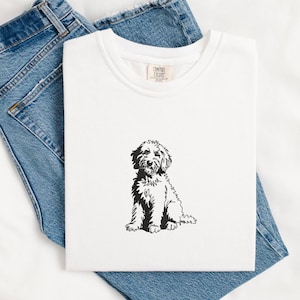 Gyllene klotter broderidesign - 5 storlekar pes fil kontur monokromatisk bedårande pudel labradoodle husdjur hundälskare handritad linjekonst bild 7
