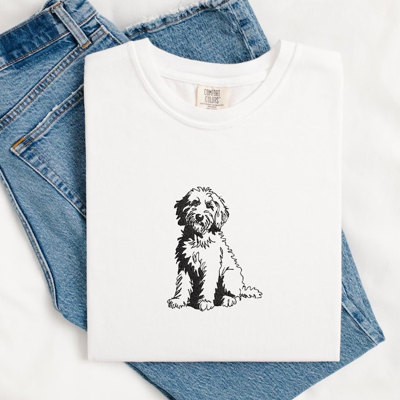 Gyllene klotter broderidesign - 5 storlekar pes fil kontur monokromatisk bedårande pudel labradoodle husdjur hundälskare handritad linjekonst bild 7