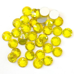 Citrine Flatback Crystal High Grade Glass Non-Hotfix Nail Art Yellow Rhinestones Faceted Gem DIY Craft Bling Size ss5 - ss16 - Pack of 100