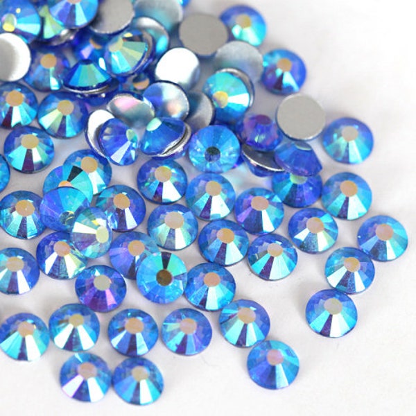 Light Sapphire AB Blue Flatback Crystal High Grade Glass Non-Hotfix Nail Art Rhinestones Faceted Gem DIY Craft Bling ss5 - ss16 Pack of 100