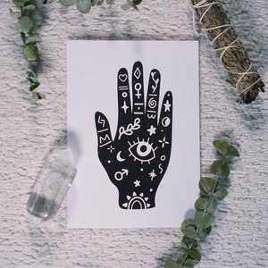 La Mano Art, Black Hand Art Print | Minimalist Witchy Bruja Celestial Wall Art 5x7&quot; or 8x10&quot;