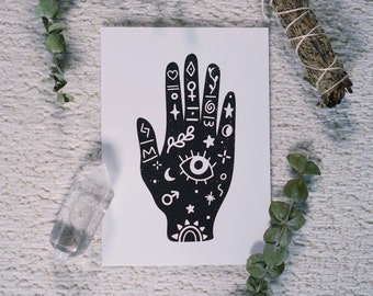 Black Hand Art Print, Witchy Bruja Celestial Decor