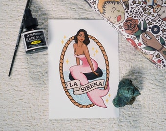 Mermaid Art Print, La Sirena, Pin Up Nautical Decor