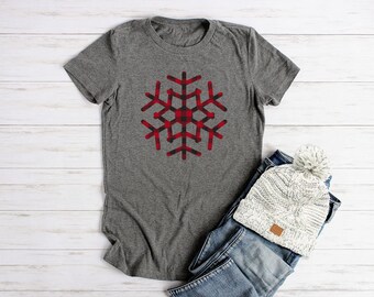 Buffalo Plaid Snowflake Shirt Leopard Print Snowflake Shirt Junior Fitted Winter Shirt for Women Holiday Shirt Red Black Buffalo Plaid White