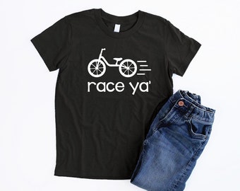 Race Ya' Balance Bike Shirt Toddler Boy Unisex Girls Bike T Shirt for Kids Cycling Shirt Toddler Gifts for Kids Bicycle Toddler Boys Shirt