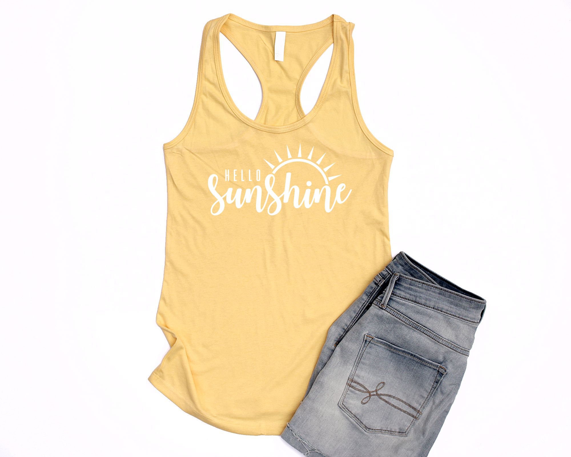 Hello Sunshine Tank Top Women Yellow Racerback Tank Ladies Sun