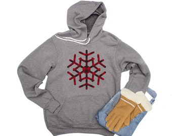 Buffalo Plaid Snowflake Hoodie Leopard Print Snowflake Sweatshirt Unisex Winter Hoodie for Women Red Black Buffalo Plaid White