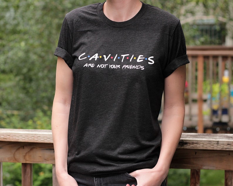Cavities Are Not Your Friends Shirt Unisex Dentist Shirt Dental Floss T Shirt Funny Dentist Tshirt Dental Hygienist Gift Dental Assistant black hea w/ white