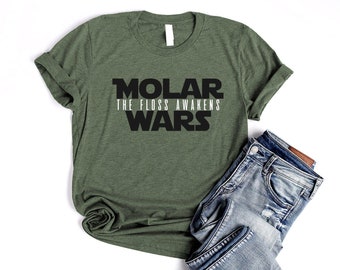 Molar Wars The Floss Awakens Dentist Shirt Unisex Dental Floss T Shirt Funny Dentist Tshirt Dental Hygienist Gift Orthodontist Shirt