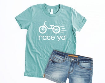 Race Ya' Balance Bike Shirt Toddler Girl Unisex Boys Bike T Shirt for Kids Cycling Shirt Toddler Gifts for Kids Bicycle Youth Girls Shirt