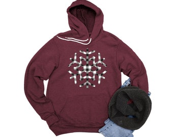 Buffalo Plaid Snowflake Hoodie Leopard Print Snowflake Sweatshirt Unisex Winter Hoodie for Women Red Black Buffalo Plaid White